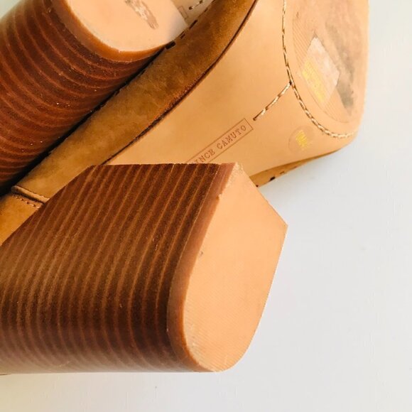 Vince Camuto Brown Maizy Perforated Leather Peep Toe Booties Size 10 - Picture 5 of 7